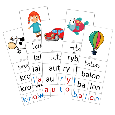 fiszki czytelnicze czytanie nauka czytania dla dzieci wyrazy sylaby litery karty edukacyjne