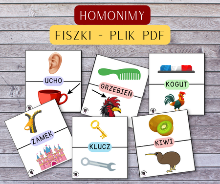 homonimy wyrazy o tym samym brzmieniu a innym znaczenie karty fiszki dla dzieci