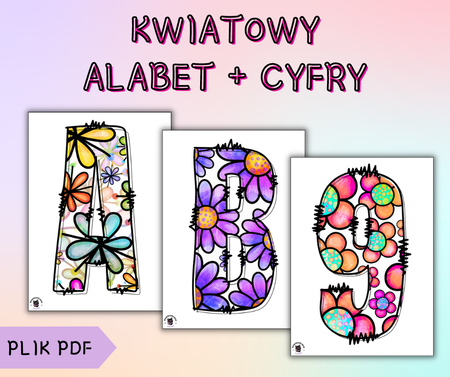 kwiatowy kwiecisty alfabet litery na gazetkę dekoracyjne literki w kwiaty